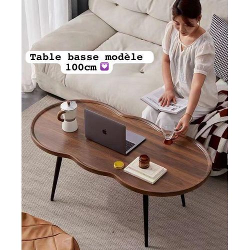 Table basse irrégulière 60 x 38 x 100 cm avec bords surélevés, pieds en métal